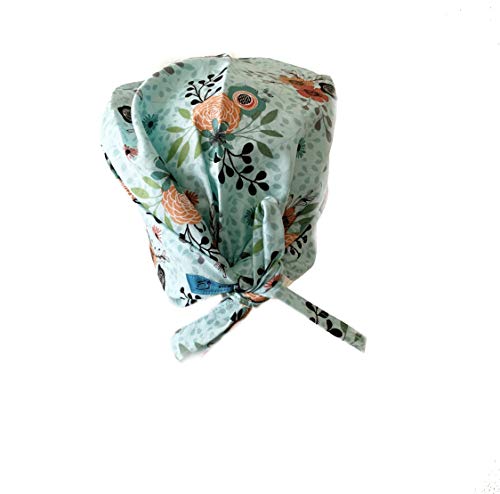 Grace N May Women's Front Fold Tie Back Scrub Cap Surgical Cap Cute Patterns (Woman Minty Coral Flowers) - Thumbnail 3