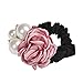 Canserin Pearls Beads Rose Flower Hair Band Rope Scrunchie Ponytail Holder (Pink)
