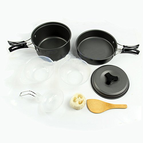 HOT 8Pcs/ Set Portable Outdoor Cooking Camping Hiking Cookware Picnic Bowl Pot Pan