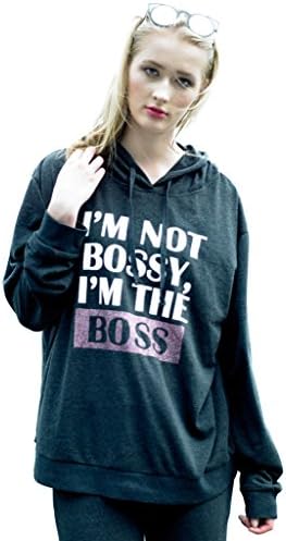 Luscious Cream "I'M NOT BOSSY, I'M THE BOSS" Women Pullover Hoodie Sweater Charcoal (X-LARGE)