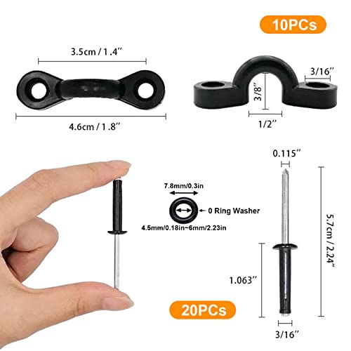 CLIO 10 Pcs Kayak Pad Eyes Kit with 20 TriGrip Rivet Kit for Kayaks