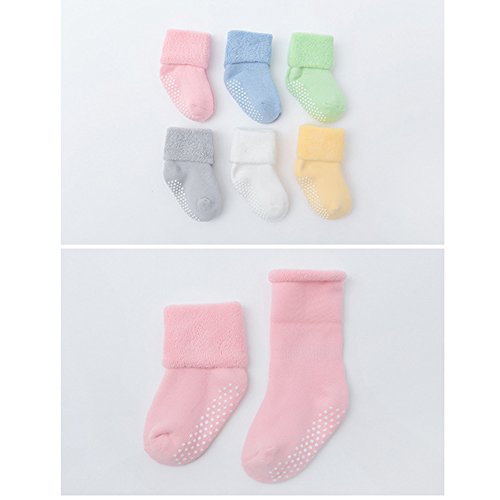 VWU 6 Pack Baby Socks with Grips Toddler Thick Cotton Socks Anti Slip 0-3 Years Old (3-12 months) - Thumbnail 4