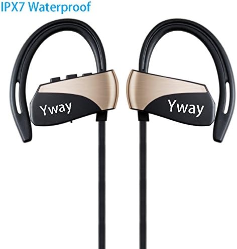 Yway IPX7 Waterproof Bluetooth Headphone Wireless earbuds Bass sound with Mic and Secure Fit Running Sweatproof Noise Cancelling-Rose Red (Gold color)