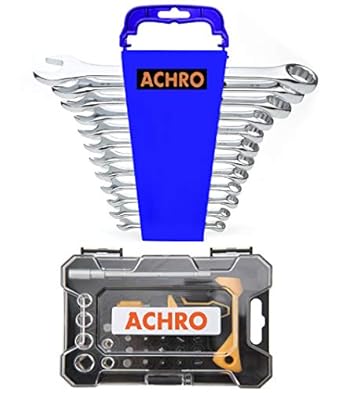 ACHRO Tool Kit Set Chrome Steel Professional Industrial Grade 12 Pieces Combination Spanner Set and Screwdriver Set with Box Spanners (Pack of 30 Pieces Tool Kit Set for Home Use)