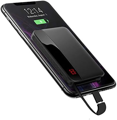 Mini Portable Charger, 8000mAh Power Bank, Built in Cable with High-Speed 2 USB Ports Output 2.1A, Smart LED Display, Ultra Compact Phone Charger Compatible for iPhone iPad Samsung and More
