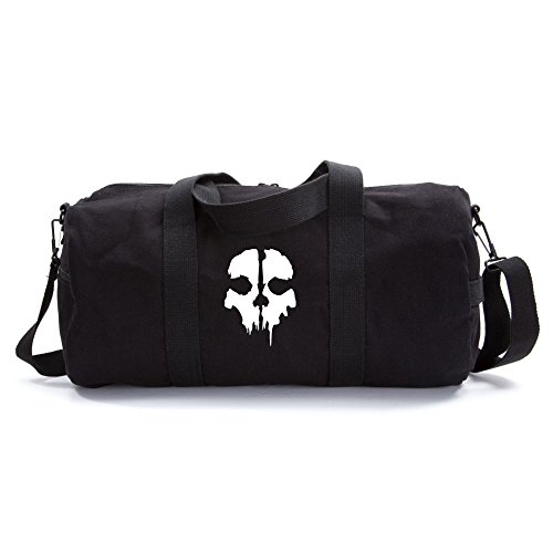 Call of Duty Ghost Skull Logo Army Sport Heavyweight Canvas Duffel Bag in Black & White, Large