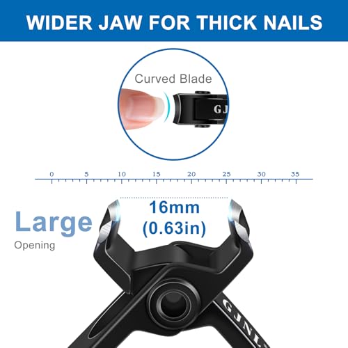 Nail Clippers for Men Thick Nails - 16mm Sharp Wide Jaw Opening Toenail Clippers for Seniors Thick Nails Cutter, Black