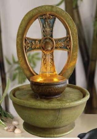 Indoor Waterpot 9"h Decorative Table Top Cross Led Fountain
