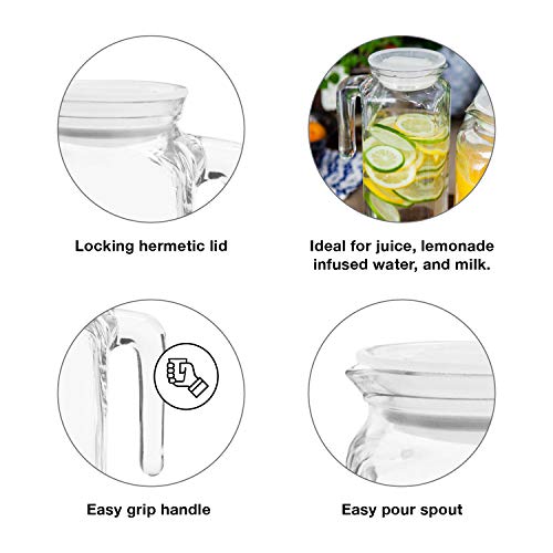 Bormioli Rocco Glass Frigoverre Jug With Airtight Lid (1 Liter): Clear Pitcher With Hermetic Sealing, Easy Pour Spout & Handle – For Water, Juice, Iced Coffee & Iced Tea