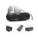 LUENX Aviator Sunglasses for Men Women Polarized Mirrored Silver Lens Metal Frame UV 400 Driving 59MM with Accessories