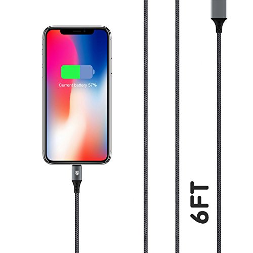 Sundix iPhone Charger 6FT Lightning Cable iPhone 8 Charger Nylon Braided iPhone Charging Cord Compatible with iPhone X 8 8Plus 7 7Plus 6s 6sPlus 6 6Plus SE 5 5s 5c iPad iPod & More 3 Pack(Grey)