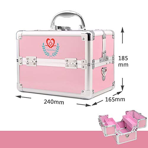 HTDZDX First Aid Responder Bag, Aluminum Alloy Household Medical Storage Box, Double-Layer Outpatient Emergency Medical Kit (Color : Pink)