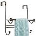 mDesign Bathroom Over Shower Door Towel Bar Rack with Hooks - Bronze