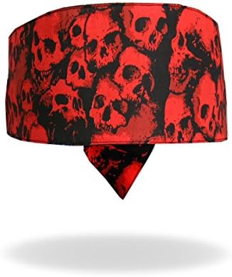 Red Black Skulls Road Wrap Headband Head Wrap Biker Bandanna with Sweatband and Velcro