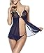 Ruzishun Women's Simple Sexy Lingerie Sheer Open mesh Babydoll Set
