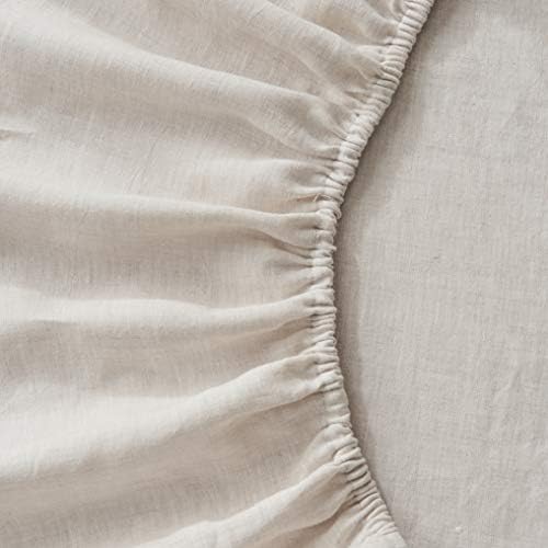 DAPU 100% French Linen Fitted Sheet Mattress Cover (1 Piece) with 16 Inch Deep Pocket, Pure Natural French Flax from Normandy, Ultra Soft, Breathable and Durable (Natural Linen, King).OEKO-TEX STANDARD 100