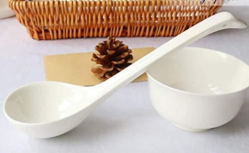 LeBlue 1-Pack Asian Chinese Reusable Dishwasher Microwave Safe 10.6" Big Henry Serving Soup Spoons Ladle, White Bone China Porcelain Ceramics
