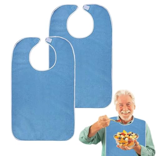 Mecmbj Adult Bibs, 2 Pieces Bibs for Elderly, Adult Bibs, Washable Bibs, Reusable Apron for Men, Women, Elderly, Disabled People