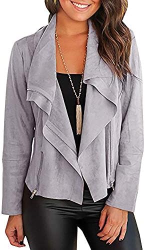 YOMISOY Womens Suede Jackets Lightweight Casual Zip up Long Sleeve Loose Draped Lapel Faux Fall Coat Outwear