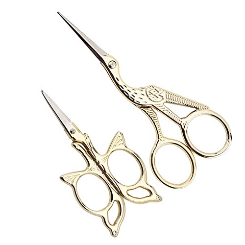 BIHRTC Gold Stainless Steel Sharp Tip Classic Stork Scissors Crane and Butterfly Design Sewing Scissors DIY Tools for Embroidery, Sewing, Craft, Art Work & Everyday Use