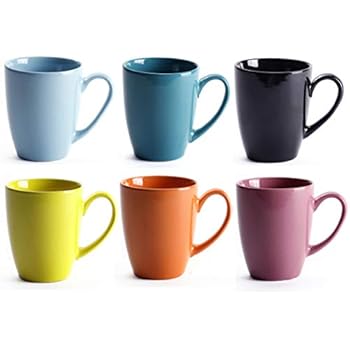 LEANDALE 12 OZ Ceramic Coffee Mug Tea Milk Cup Set of 6,Multi Solid Colour (Multi-6 pcs)