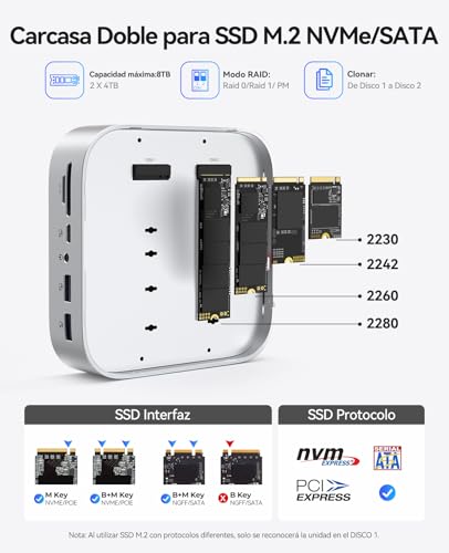 ORICO MiniRaid Dual NVMe/SATA Dock for Mac Mini M4/M4 Pro 10-in-1 USB-C Hub with HDMI 4K60Hz 10Gbps USB C USB A PD60W SD/TF Card Reader RJ45 1000Mbps Dual SSD for Photographers Video Editors MR10