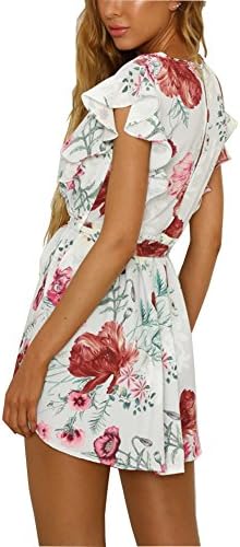 Siyinfushi Women Floral Print Sleeve Sexy Deep V-Neck Tunic Top Casual Mini Dress