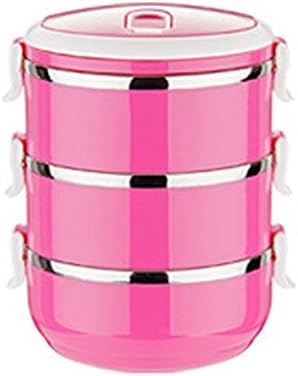 1/2/3/4 Layer Stainless Steel Bento Insulated Lunch Box Food Storage Container Thermo Server Thermal (3 layer, Rose-1)