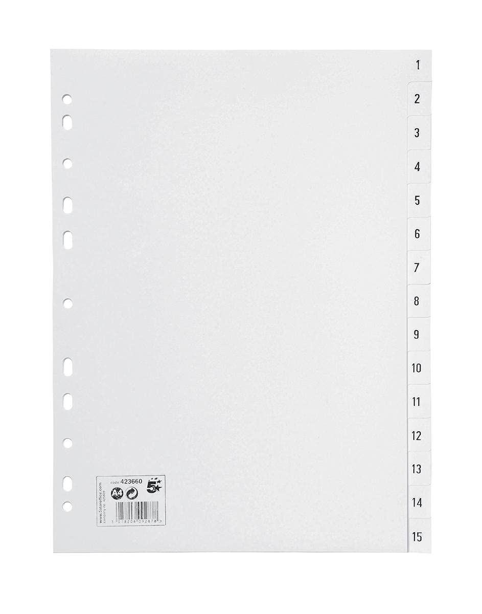 5 Star Index Multipunched 120 micron Polypropylene 1-15 A4 White