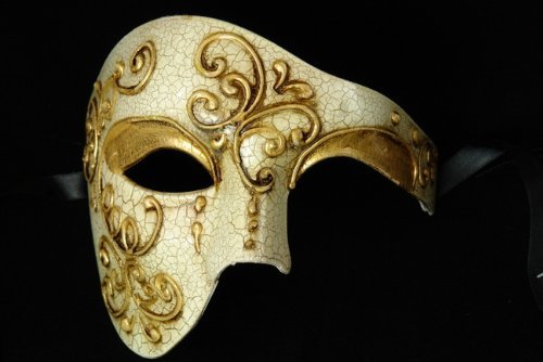 Gold White Venetian Half Mask Masquerade Mardi Gras 'Phantom of the Opera' Design
