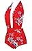 COCOSHIP Red & White & Jade Pink Garden Floral Retro One Piece Backless Bather Swimsuit Pin Up Swimwear Beachwear XL(FBA)