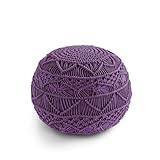 LANE LINEN Pouf Ottoman Hand Knitted Cable Style