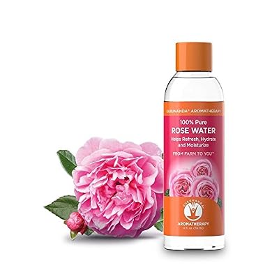 GuruNanda Rose Water for Face &amp; Hair - Hydrating Facial Toner for Dry, Oily &amp; Acne Prone Skin - Natural Moisturizer with Hydrosol, Alcohol