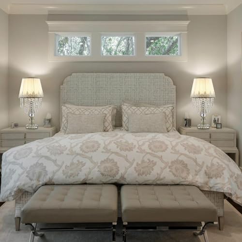 Moooni Crystal Chandelier Bedside Table Lamps Set of 2 - Dimmable Plug-in Nightstand Lamps with Ruched Fabric Shade, 12.8"W x 22.8"H