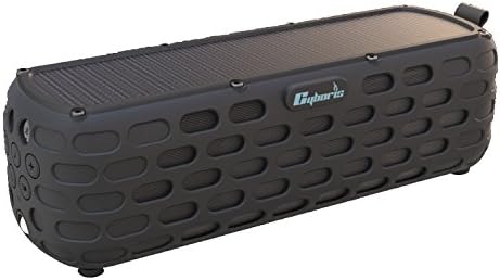 Solar Bluetooth Speaker,CYBORIS ES-T63 2nd Generation Upgraded 30 Hours Playtime Portable Solar Powered Wireless HiFi Speaker for Outdoors with Built-in Mic and Shockproof &amp; Splashproof-Black