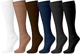 Womens Nylon Dress Socks, 6 Pairs Ladies Trouser Sock, Soft Sheer Knee High Opaque Spandex (Assortment A)