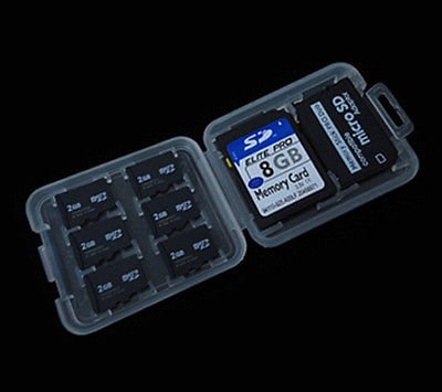 3 pack - 8 in 1 Micro SD TF MS SD SDHC Memory Card Storage Holder Box Plastic Portable Jewel Case w/ Everything But Stromboli MicroFiber Cleaning Contact Cleaning Cloth