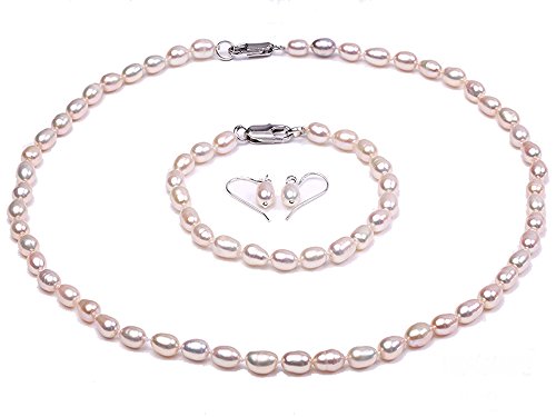 JYX Delicate Oval Freshwater Cultured Pearl Necklace Bracelet Earrings Jewelry Set