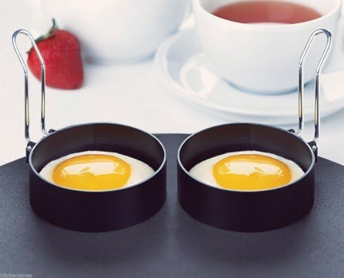 AMCO HOUSEWORKS ROUND EGG RINGS SET OF 2, NON STICK STAINLESS HANDLE, PANCAKES 2
