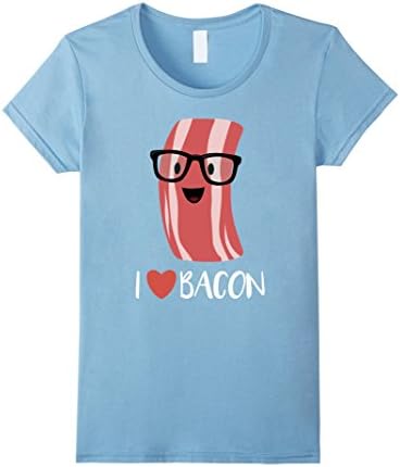 Womens I Love Bacon T-shirt Geeky Glasses Heart Bacon Cartoon Small Baby Blue