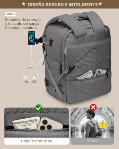 ZHXX Travel Backpack Travel Backpacks for Airplane 55 x 40 x 20 44L Compatible with Ryanair|EasyJet|Wizz Air|Vueling.Includes 17 Inch Laptop Compartment and Pocket with Security Closure