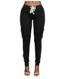 OLUOLIN Women's Solid Stretch Drawstring Cuff Jogger Pants Trousers Size XXL Black
