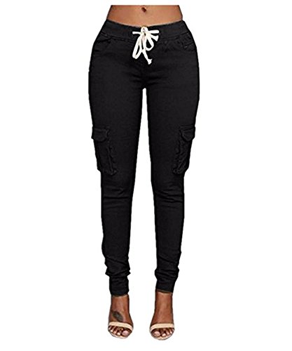 OLUOLIN Women's Solid Stretch Drawstring Cuff Jogger Pants Trousers Size XXL Black OLUOLIN Women's Solid Stretch Drawstring Cuff Jogger Pants Trousers Size XXL Black