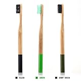 HailiCare Charcoal Bamboo Toothbrush - Pack of 3 Colors - Adults Size - Bamboo Charcoal Infused Bristles (Medium Bristle)