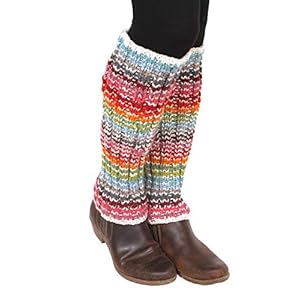 Vrouwen Legwarmer Stripey Heldere Hand Gebreide Dikke Warm Fair trade Natuurlijke Wol Been Warmer door Pachamama
