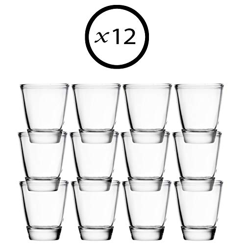 Clear Shot Glasses (Set of 12) 2 Ounce: Durable Heavy Base Shooter Glass for Whiskey, Cognac, Brandy, Tequila, Vodka | Great Party Booster for Many Occasions Birthday, Weddings, Housewarming