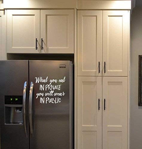 Enid545Anne Food Humor Decal Vinyl Sticker Quote on Weight Loss What You eat in Private You Will wear in Public Vinyl Wall Lettering Sticker Decal Vinyl Sticker Pantry Sign