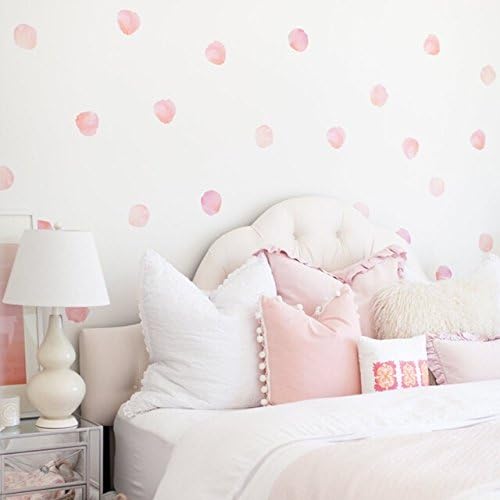 UrbanWalls 50PCS Wall Stickers, Vinyl Self-adhesive Wall Decal- Removable and Water Resistant for Bedroom, Kids Room, Play Room: Coral Watercolor Dots Polka with Yellow and Pink Wall Décor