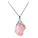 CrystalTears Pink Rose Quartz Irregular Handmade Raw Quartz Healing Crystal Pendant Necklace