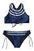 Cupshe Fashion Women's Back Crisscross Tank Removable Padding Bikini Set Beach Swimwear Navy (S)
